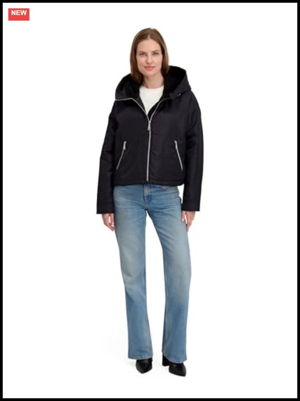 Sherpa-Lined Cropped Windbreaker Jacket Wind & Water Resistant Nylon